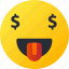 avatar, emoji, emoticons, emotion, face, money, smiley 