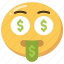 dollar, emoji, emoticon, eyes, money, tongue