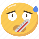 emoji, emoticon, fever, sick, temperature, thermomoter