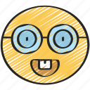 emoji, emoticon, glasses, happy, nerd, smile