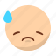 depressed, disappointed, drop, emoji, emoticon, face, sad 