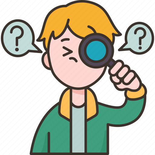 Curious, investigation, finding, magnifying, questions icon - Download on Iconfinder