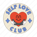 self love club, sticker, heart, round shape, self love, self embrace, encourage, encouragement, word