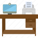 workplace, computer, desk, desktop, lamp, icon