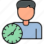 time, management, clock, history, male, schedule, user, icon 
