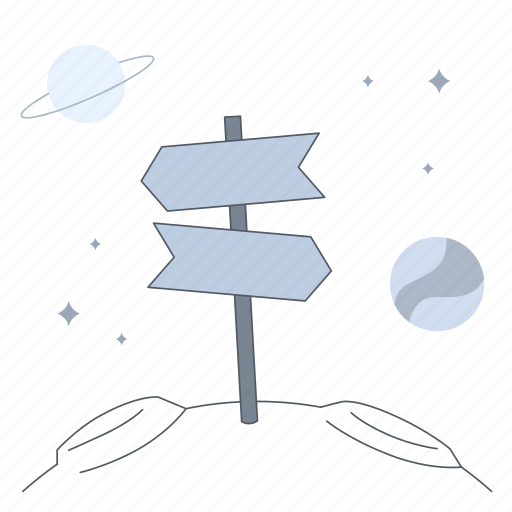 Bad gateway, wrong direction, road sign, space, planet, empty state illustration - Download on Iconfinder