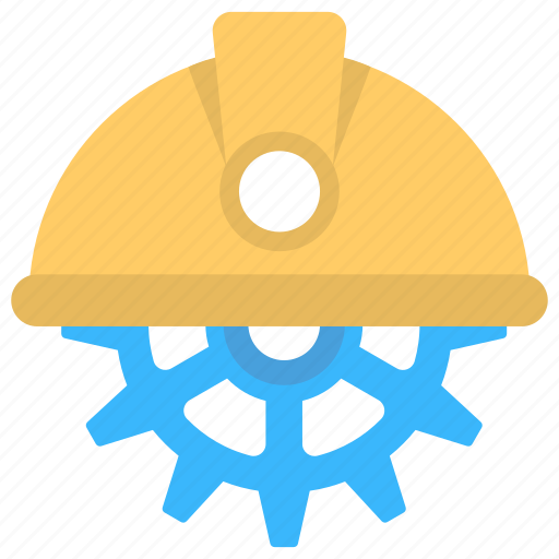 Construction development, engineering, hard hat with gear, industrial development, industry symbol icon - Download on Iconfinder