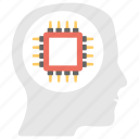 artificial intelligence, brain chip, computerized brain, cpu mind, techno human head 