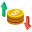 currency, finance, financial, fluctuation, isometric, loss, profit 