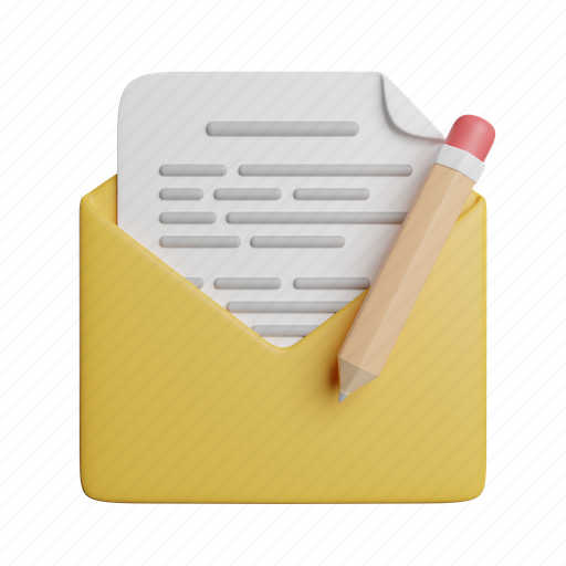 Writing, letter, front, email, mail, message, pencil 3D illustration - Download on Iconfinder