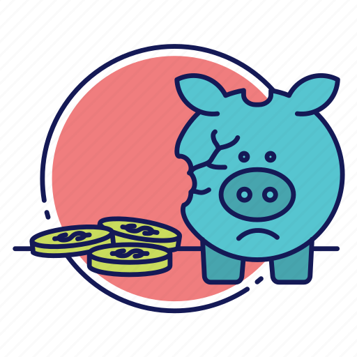 Broken piggy bank, cash, coins, financial problems, piggy bank, saving account, savings icon - Download on Iconfinder