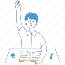 boy, raising hand, student, asking, volunteer, school, classroom