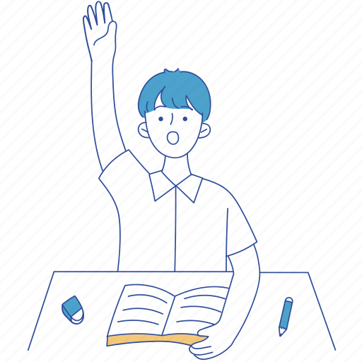 Boy, raising hand, student, asking, volunteer, school, classroom icon - Download on Iconfinder