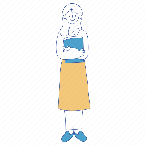 Female, holding, book, student, school, librarian, teacher icon - Download on Iconfinder