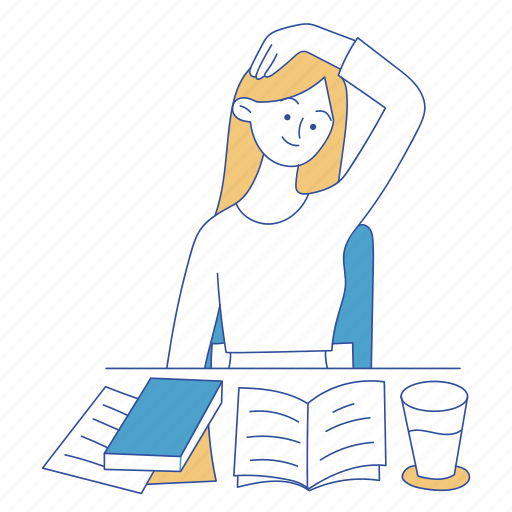 Female, neck stretch, stretching, student, exam preparation, study, office syndrome icon - Download on Iconfinder
