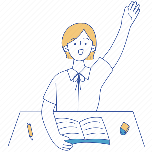 Girl, raising hand, student, asking, volunteer, school, classroom icon - Download on Iconfinder