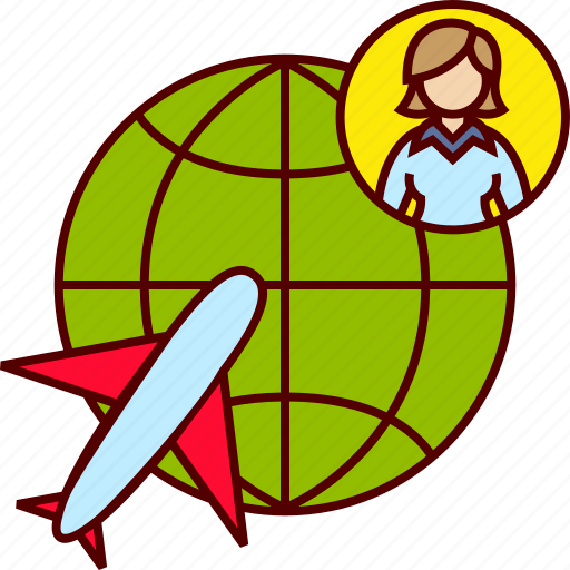 Business, globe, plane, travel, woman icon - Download on Iconfinder