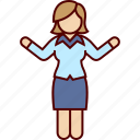 arms, open, wide, business, woman, standing