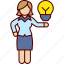 business, good, idea, bulb, woman, clever, presentation, owner 