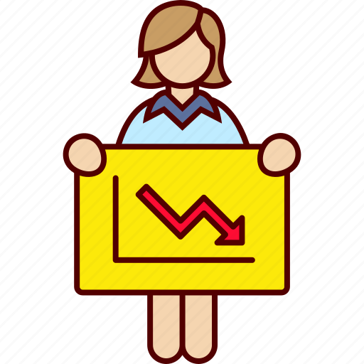 Business, decreasing, bankruptcy, bankrupt, board, woman, chart icon - Download on Iconfinder