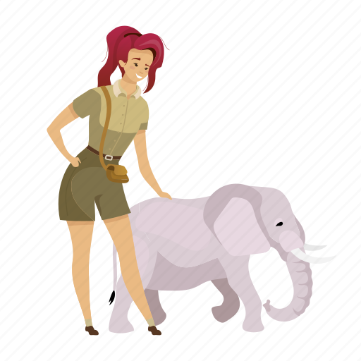 Woman, touching, animal, elephant, baby illustration - Download on Iconfinder