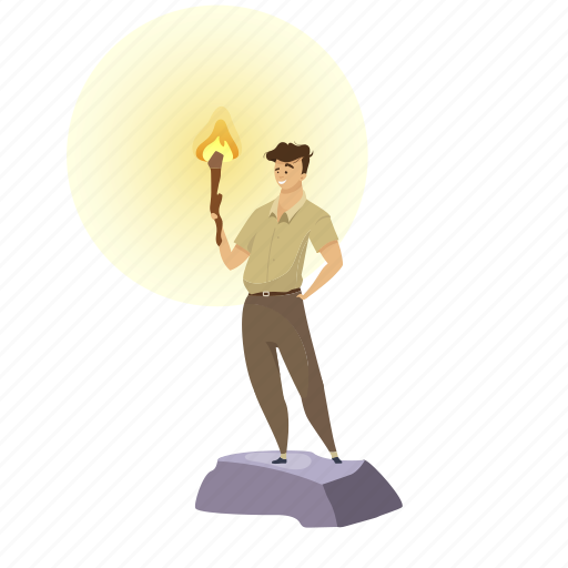 Man, explorer, archeologist, torchlight, stone illustration - Download on Iconfinder