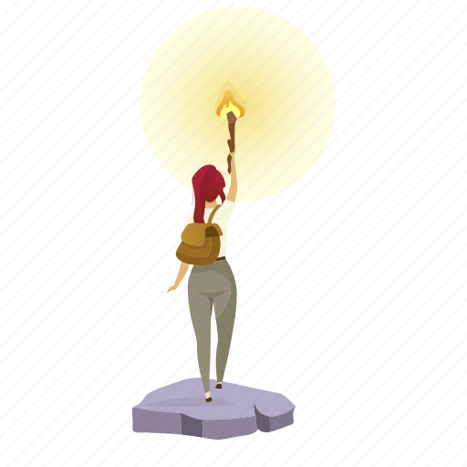 Woman, torchlight, rock, adventurer, pathfinder illustration - Download on Iconfinder