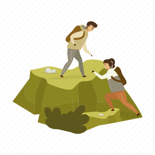 Couple, climb, hill, mountain, cliff illustration - Download on Iconfinder