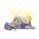 tourists, cave, torchlight, expedition, wall painting 