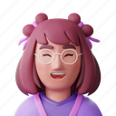 women, pigtail, glasses, avatar, character 