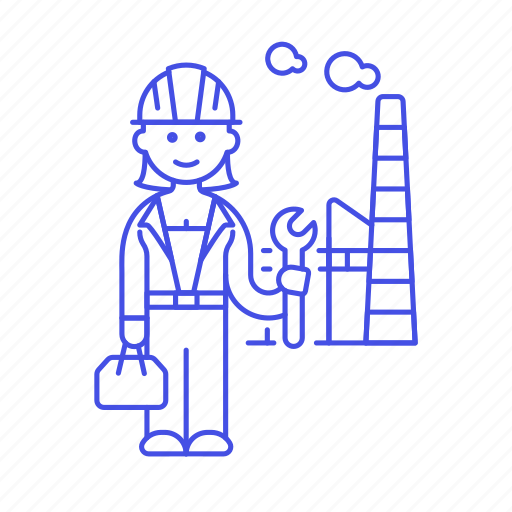 Female, builder, engineer, industry, production, factory, plant icon - Download on Iconfinder