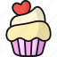 cupcake, heart, pastry, cake, dessert, food, bakery 