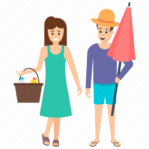 Beach holidays, beach vacations, couple on beach, couple on holidays, family trip illustration - Download on Iconfinder