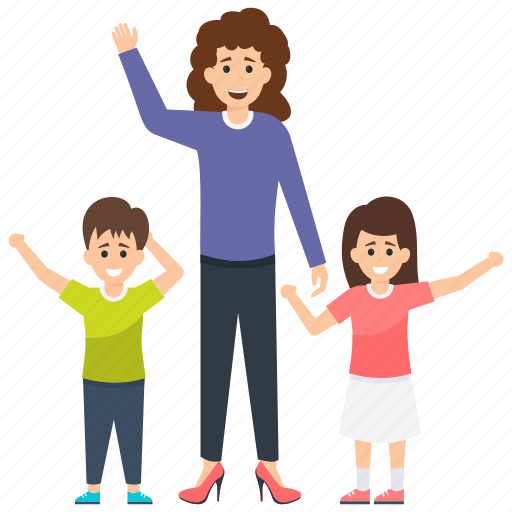 Daughter, mother with children, motherhood, single parent, son illustration - Download on Iconfinder