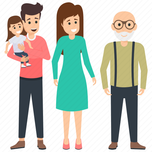 Daughter, family characters, grandfather, mother, parents illustration - Download on Iconfinder