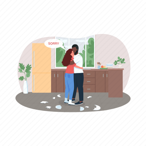 Couple, reconcile, hug, relationship, interracial illustration - Download on Iconfinder
