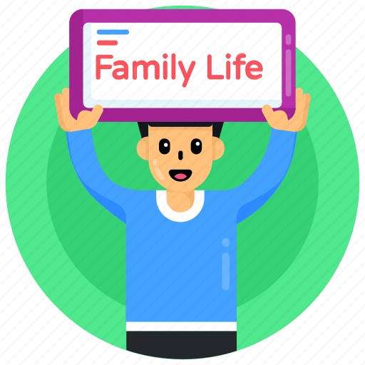 Family life board, handheld banner, placard, family life banner, boy holding banner icon - Download on Iconfinder