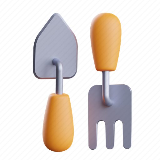 Shovel, pitchfork, tool, farm, fork, spade, gardening 3D illustration - Download on Iconfinder