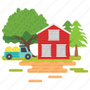 countryside, farm, farm field, farm illustration, farm scene, farmhouse, farmyard 