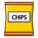 cartoon, chips, food, party, potato, pouch, yellow