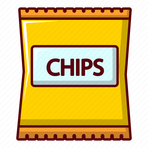Cartoon, chips, food, party, potato, pouch, yellow icon - Download on Iconfinder