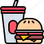 soda, glass, burger, cheeseburger, fast, food, street, cafe, restaurant 