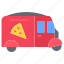 pizza, truck, delivery, car, fast, food, street, cafe, restaurant 