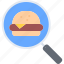 search, magnifier, burger, fast, food, street, cafe, restaurant 