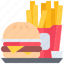 tray, burger, potatoes, fast, food, street, cafe, restaurant