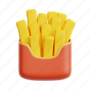 french, fries, french fries, fast food, 3d icon, 3d illustration, 3d render, side dish, golden 