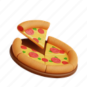 pizza, fast food, 3d icon, 3d illustration, 3d render, italian cuisine, cheesy 