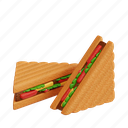sandwich, fast food, 3d icon, 3d illustration, 3d render, lunch, layers 