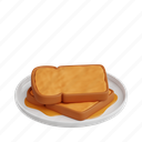 toast, fast food, 3d icon, 3d illustration, 3d render, breakfast, crispy 