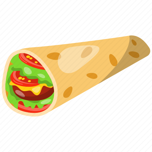 Burrito, mexican, tortilla, meat, salsa, cheese, vegetables icon - Download on Iconfinder